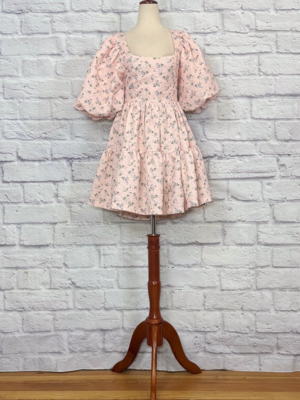 Mable Pink Floral Textured Babydoll Dress